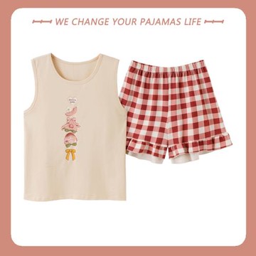 高級感吊帶睡衣女夏季薄款純棉夏天可愛無袖背心短褲家居服兩件套