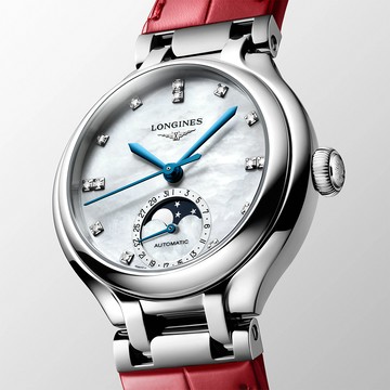LONGINES 浪琴 PrimaLuna 新月系列 珍珠貝鑽石月相機械女錶-34mm L8.126.4.87.2