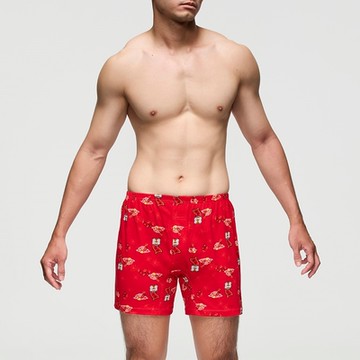 DADADO-福獅迎春 4L印花四角男內褲(紅) 天然絲光棉-吸濕排汗-GHQ504RS