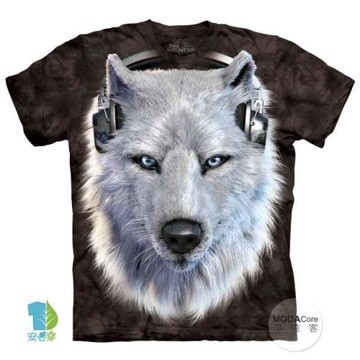 【摩達客】美國進口The Mountain 黑底DJ白狼 純棉環保短袖T恤