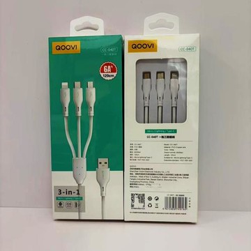 QOOVI   CC-040T一拖三數據線平果/Type-c/安卓6A快充