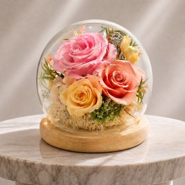 永生花水晶玻璃球【紅粉佳人】| 日本不凋花盅 開幕 生日 週年