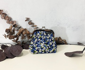 編織乾燥玫瑰 藍花 銀圓珠 口金包 卡片包 隨身包 化妝包 雜