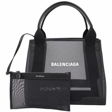 BALENCIAGA Navy Cabas S 網眼x羊皮 手提/肩背托特包(黑色)