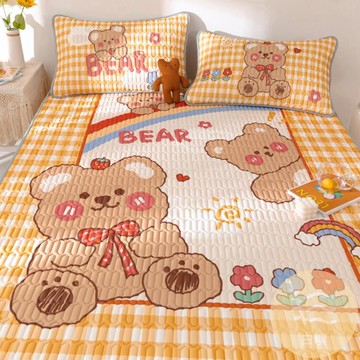 樂天精選~卡通乳膠涼席三件套空調軟席雙人涼墊可水洗可折疊冰絲席- 雙11全館免運