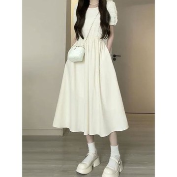 法式肌理感長裙收腰顯瘦a字裙子女夏季2025新款赫本風氣質連衣裙