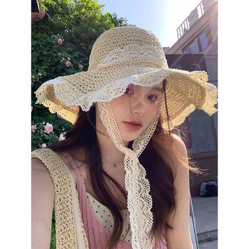 草帽女2025新款夏季鏤空草編帽出游防曬帽子沙灘海邊大帽檐遮陽帽