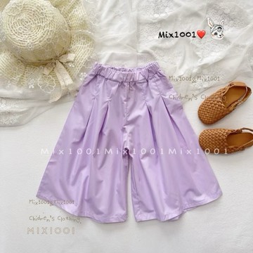 🌈✨mix1001 微透 柔紫純色壓摺車線8分褲✨兒童純色造型寬褲 5-17