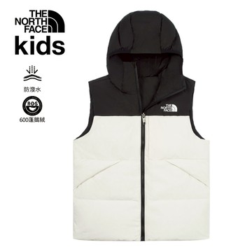 兒童米白色防潑水舒適保暖兩面穿連帽羽絨背心｜89XRROU