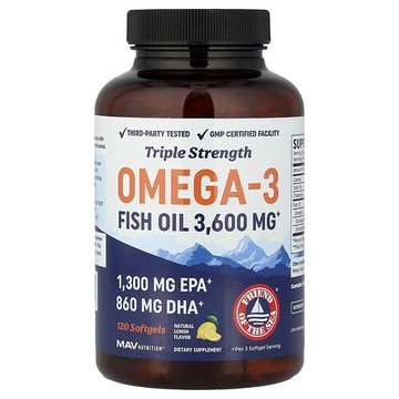 MAV Nutrition, Omega-3 魚油，三倍功效，天然檸檬，120 粒軟膠囊