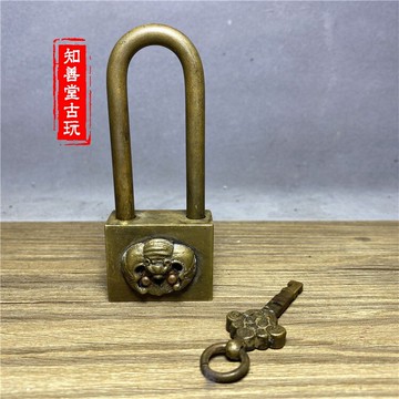 仿古雜項銅鎖 古董清代銅鎖高桿銅鎖福到了老銅銅鎖純銅掛式銅鎖