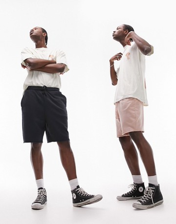 Topman 2 pack oversized short in washed black and washed pink-Multi