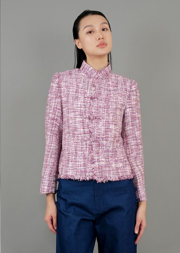 粗花呢唐裝外套(紫白粗花呢拼色)|上班衣著|香港設計|小香風|經典