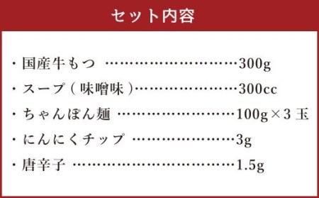 博多もつ鍋 3人前 味噌味 国産牛モツ ちゃんぽん麺 ホルモン