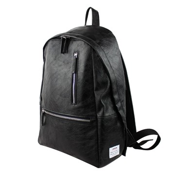 AMINAH-黑色雙鍊皮革後背包