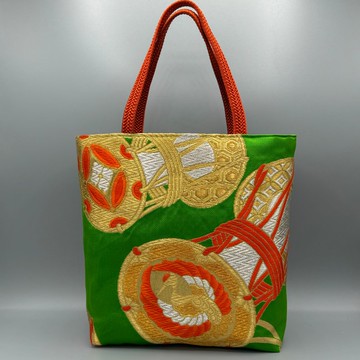 和服 腰帶 織帶 再造 托特包 手作 綠色