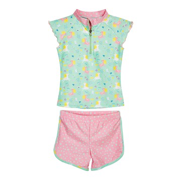 Playshoes 抗UV防曬短袖兩件組兒童泳裝-獨角獸 可愛舒適  122/128  薄荷色  1入