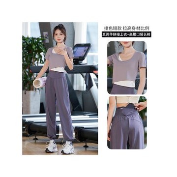 戶外跑步健身瑜伽服女夏季晨跑透氣速干衣休閑運動短袖褲子兩件套