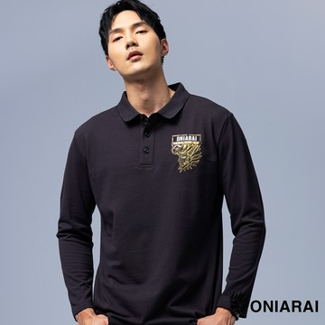 【秋冬新品買1送1↘滿額再折㊙】潮流街頭鬼頭長袖POLO衫(深灰) - BLUE WAY 鬼洗い