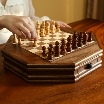 象棋 國際象棋 國際象棋高檔實木磁性套裝抽屜款胡桃木棋盤兒童小學生chess玩具交換禮物