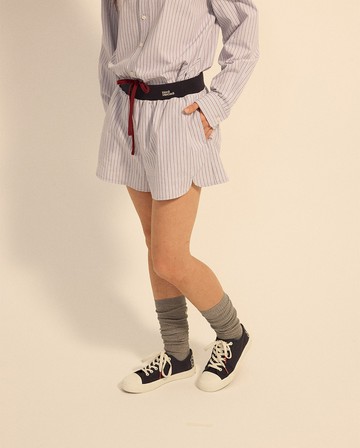 MARDI MERCREDI 條紋短褲 藍色 撞色腰帶 可調式  COTTON SHORTS STRIPE CONTRAST WAISTBAND