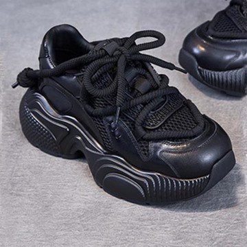 厚底真皮老爹鞋女休閑運動單鞋2025春秋新款透氣高級感旅游女鞋潮