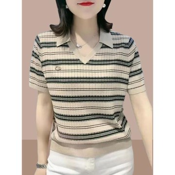 冰絲針織衫女短袖t恤2025夏季新款polo衫中年媽媽女裝爆款小個子
