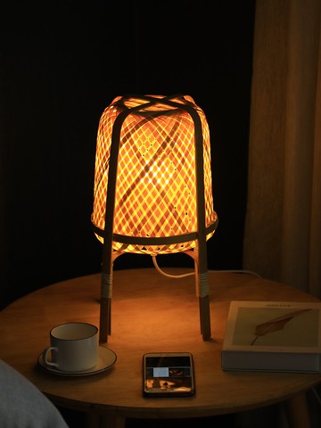 異麗竹編臺燈創意日式北歐ins藤編落地燈禪意新中式臥室床頭燈