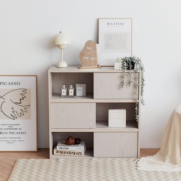 Alma 日式木紋六格滑門櫃 - 白橡木