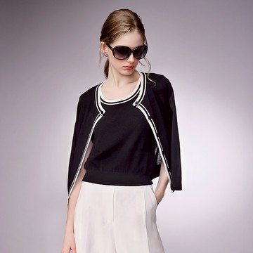 撞色長袖針織外套