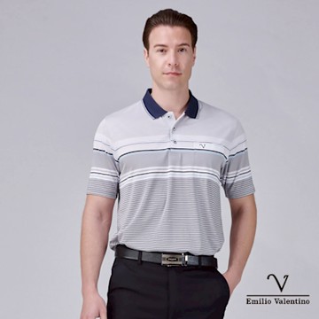 Emilio Valentino 范倫鐵諾 男短袖POLO衫 吸濕排汗涼感藍白灰 (15-5V9913)