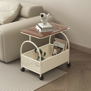 ??免運 可開發票 意式鋼化玻璃可移動沙發邊幾邊柜簡約現代床頭側邊柜小茶幾小推車