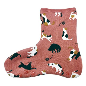 日本 Poka 保暖襪-粉底貓咪 裏起毛 襪套 室內拖鞋 防滑鞋底 襪子 短襪 地板襪 柔軟保暖＊夏日微風＊