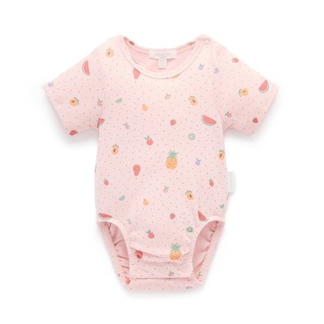 澳洲Purebaby有機棉嬰兒短袖包屁衣/新生兒 連身衣  粉紅水果