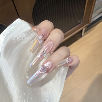 💗台灣出貨💗【玄女之光】純欲超長款美甲帶鑽超顯白純手工可拆卸穿戴甲光療甲