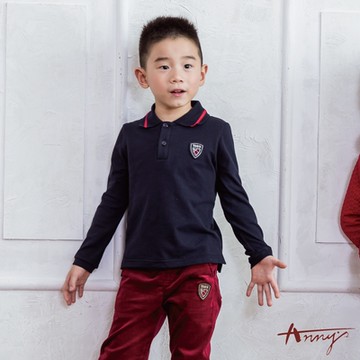 Annys安妮公主-1989個性撞色領秋冬款彈性棉男長袖上衣*0484藍色