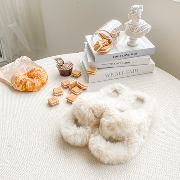 可愛交叉毛毛厚底拖鞋 YCB0152【現貨】