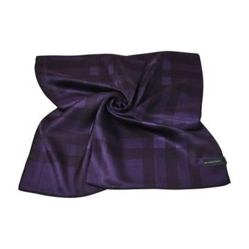 BURBERRY 深紫暗格紋字母LOGO圖騰蠶絲100%大帕領巾(58CM)