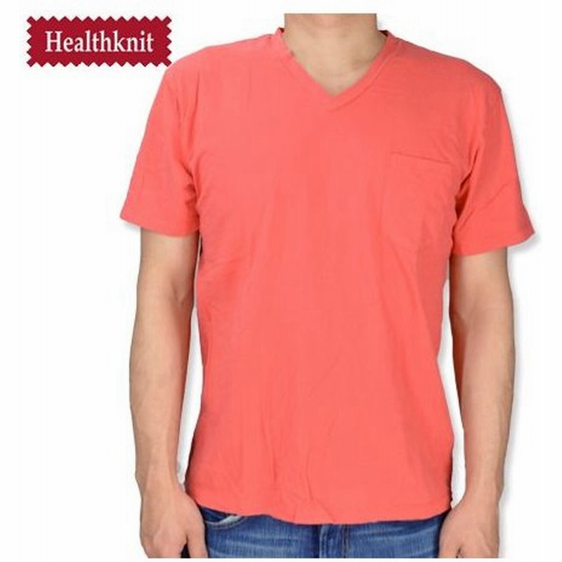 Healthknit ヘルスニット 後染め Vネック胸ポケットtシャツ V Neck Pocket Tee ローズ レッド 通販 Lineポイント最大0 5 Get Lineショッピング