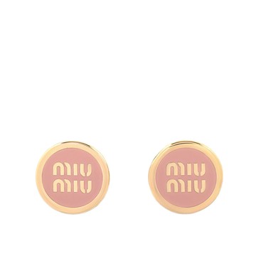 MIU MIU Logo 標誌琺瑯及金屬針式耳環(蘭花粉)