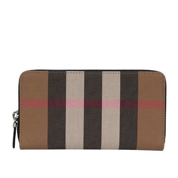 BURBERRY 大格紋帆布ㄇ形拉鍊長夾(灰褐色棕色)