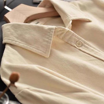 襯衫外套淺杏色純棉女內搭疊穿寬松休閒顯瘦時尚打底襯衣潮秋冬款【倪醬】