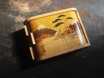 【老時光 OLD-TIME】早期二手日本寄木細工少見富士山景緻蛇腹櫃