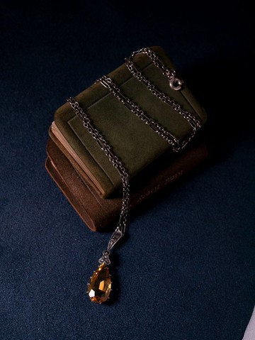 1890s 法國 水滴型黃水晶白鐵礦吊墜項鍊