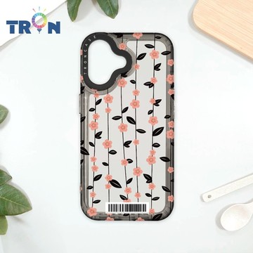 TRON IPhone 16 條紋透明小花A款 防摔太空載具殼 透黑 軟硬 手機殼