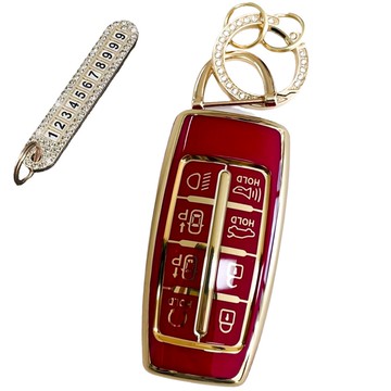 Lulu兄弟 Genesis 汽車相容 TPU 鑰匙殼+號碼鑰匙圈  深紅色  AG-03