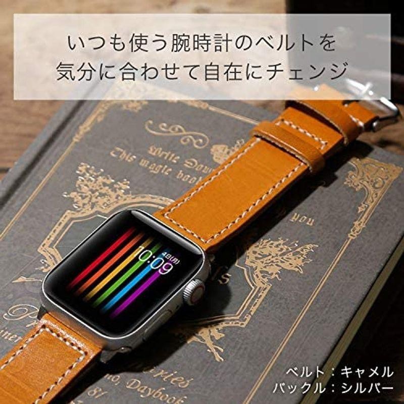 AppleWatch バンド 42mm 44mm 本革 栃木レザー 白 ステッチ 交換用