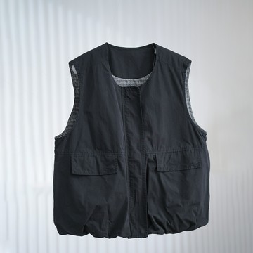 輕量外搭 格紋內裡拼接拉鍊背心724177