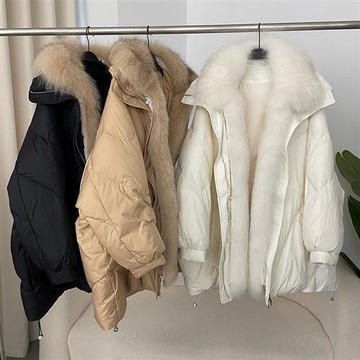 【巴黎精品】現貨+預購 頂級真狐狸毛領真羽絨外套鵝絨外套羽絨衣秋冬大碼休閒女裝-領中長女外套6色a1ld31