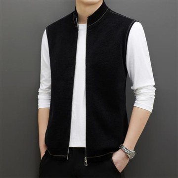 春秋季純色毛衣背心男立領加厚馬甲潮流韓版外穿男裝無袖坎肩外套